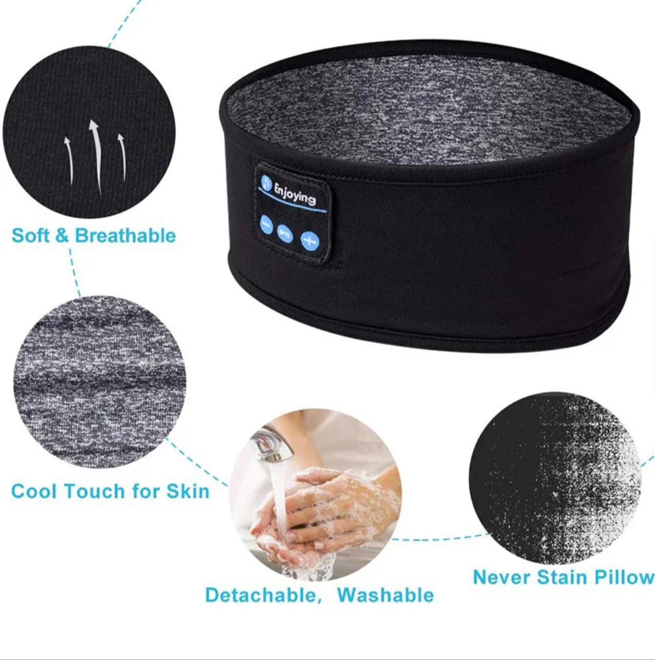 The audio sleeping mask’s soft, breathable fabric and high-quality audio speakers, ensuring maximum comfort and sound clarity for sleep