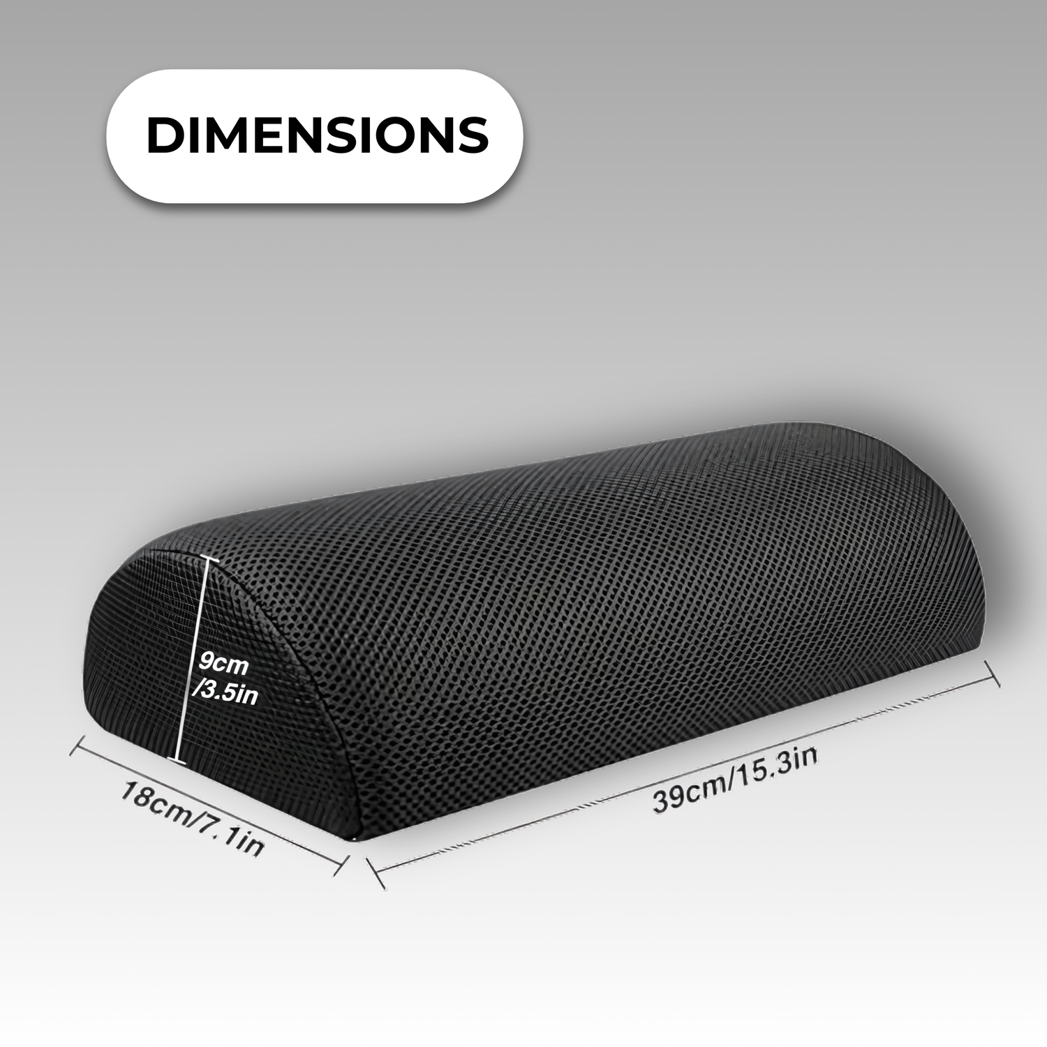 Foot rest cushion dimensions showing optimal size and shape for comfortable foot elevation and support under any desk