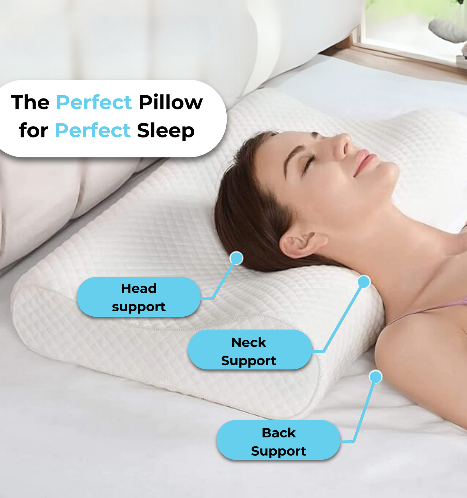 Memory foam pillow providing optimal head and neck support, contouring to the shape for enhanced comfort and pain relief